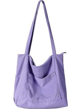 Women's Purple Corduroy Large Shoulder Hobo Bags Casual Big Capacity Tote Bag